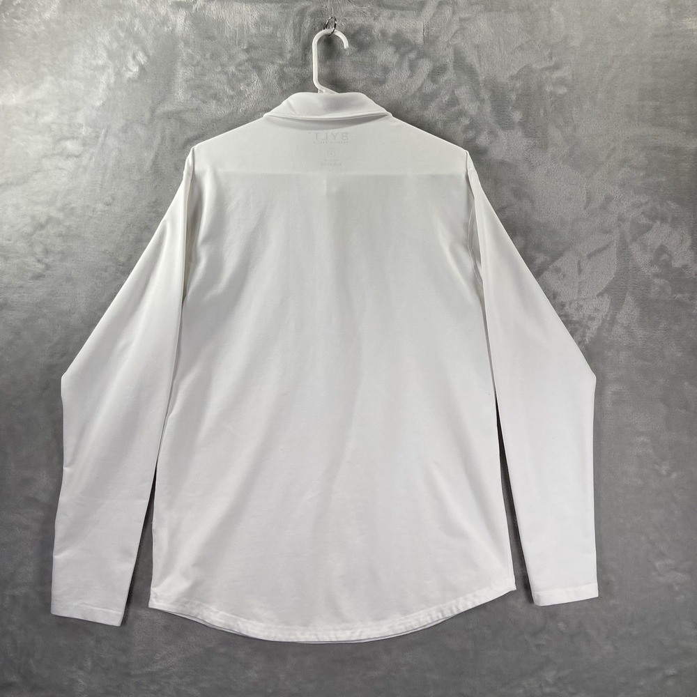 BYLT Shirt men's Medium Polo Long Sleeve Lux Drop Cut White Performance Pullover - Picture 12 of 12